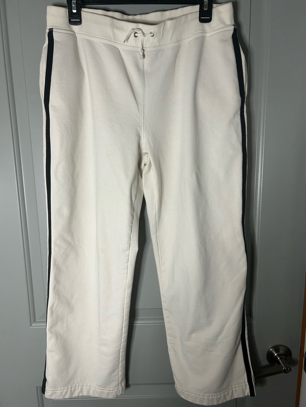 Liz Claiborne Y2K White Drawstring Track Pants with Side Black Stripe, pockets!